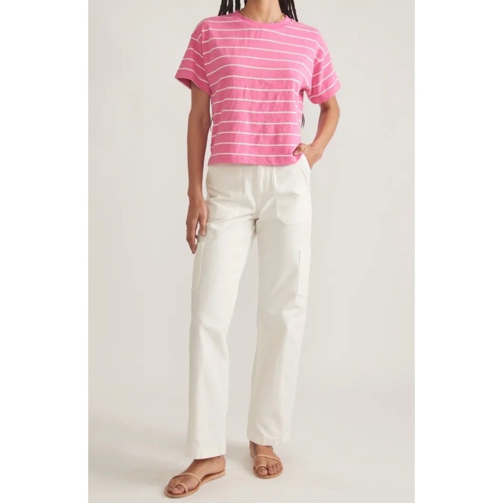 Marine Layer Pink White Striped Crop Tee Short Sleeve Cotton Slub Top Large